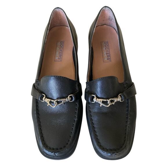 Vintage 90s Y2k Preppy Black Leather Square Toe Dockers Loafers Flats Size 6.5 - Picture 1 of 8